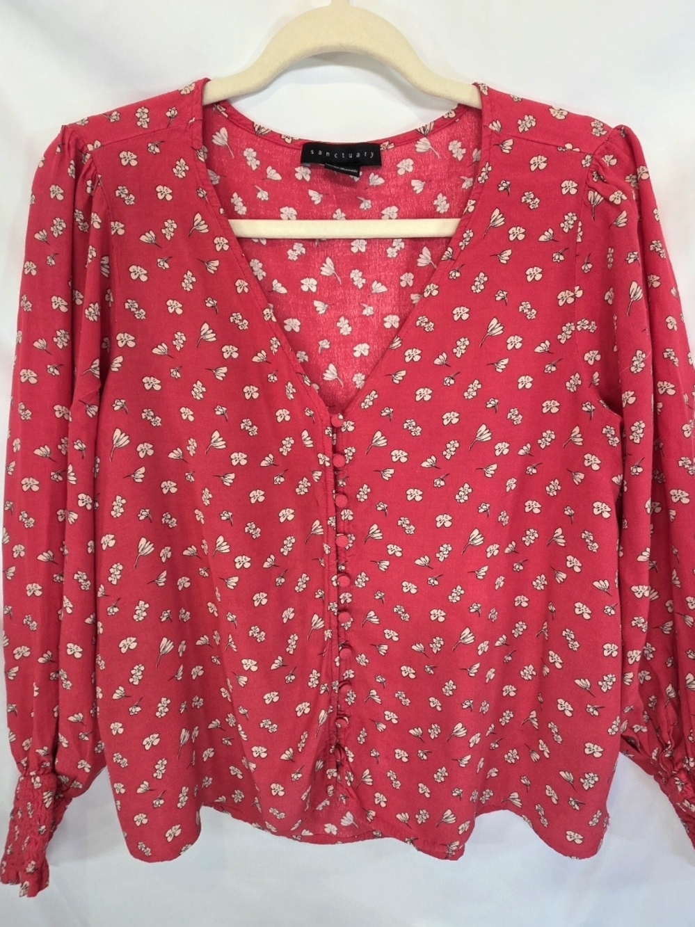 Sanctuary Cottagecore Business Peplum Chic Red Kahki Floral Crop Blouse M